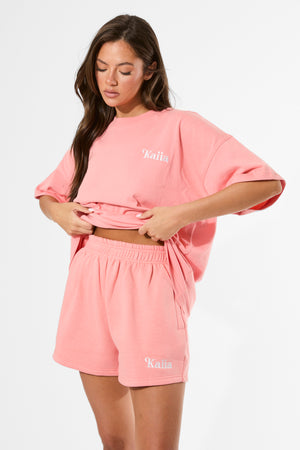 Kaiia Logo Mini Sweat Shorts Bright Coral