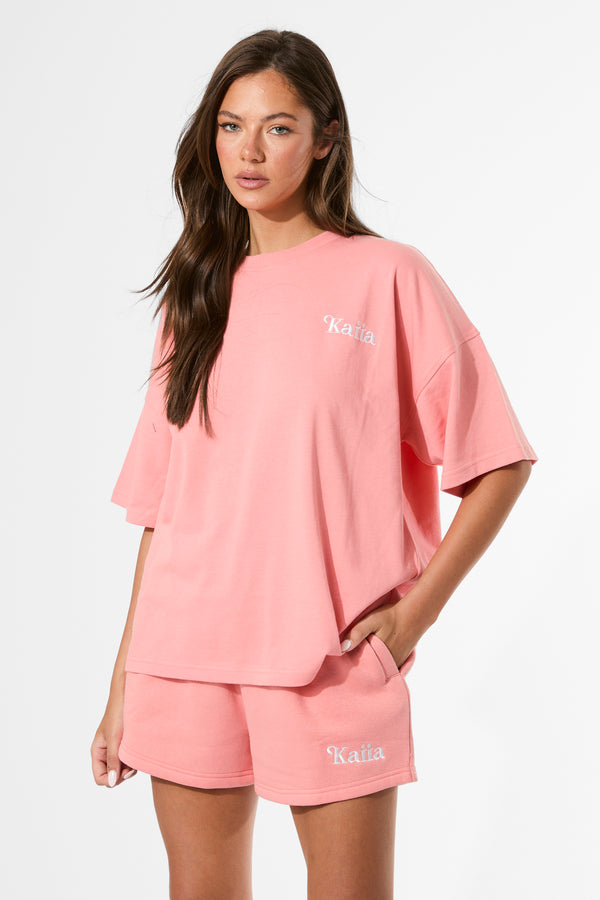 Kaiia Logo Mini Sweat Shorts Bright Coral