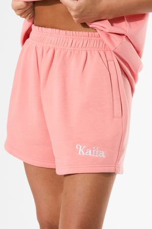 Kaiia Logo Mini Sweat Shorts Bright Coral
