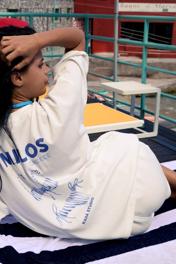 Kaiia Logo Mini Sweat Shorts Cream & Blue