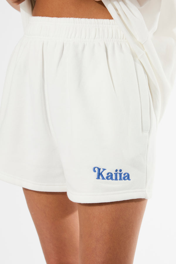 Kaiia Logo Mini Sweat Shorts Cream & Blue