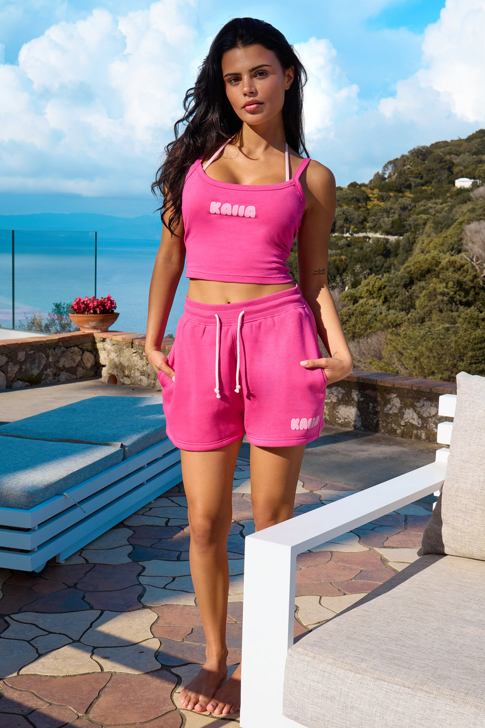 Kaiia Bubble Graphic Sweat Shorts Bright Pink & Baby Pink