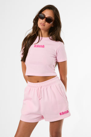 Kaiia Bubble Graphic Sweat Shorts Baby Pink & Hot Pink