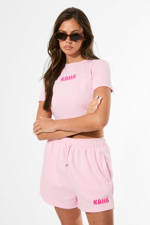 Kaiia Bubble Graphic Sweat Shorts Baby Pink & Hot Pink