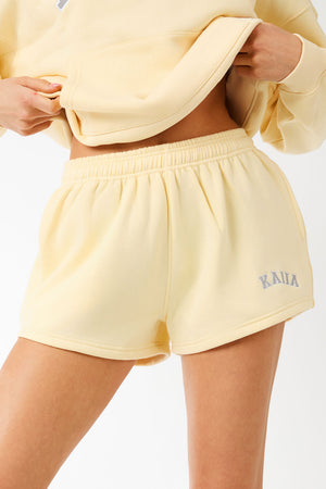Kaiia Logo Mini Sweat Shorts Soft Yellow & Grey