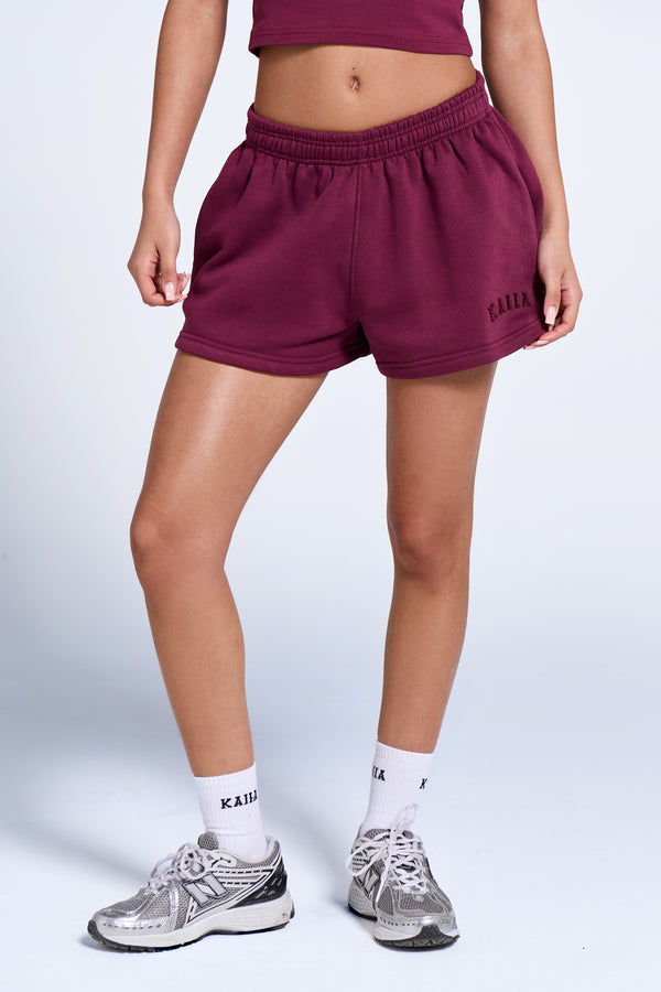 Kaiia Logo Mini Sweat Shorts Deep Burgundy
