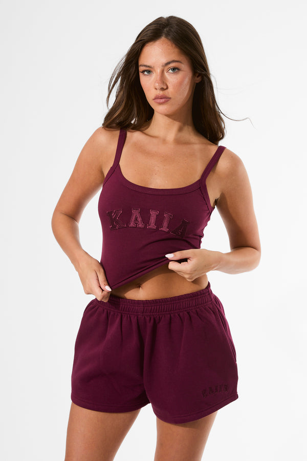 Kaiia Logo Mini Sweat Shorts Deep Burgundy