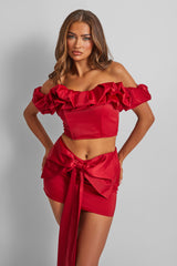 Kaiia Ruffle Bardot Top Co-ord in Red