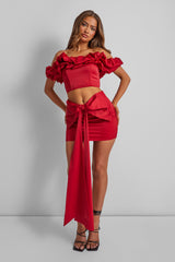 Kaiia Ruffle Bardot Top Co-ord in Red