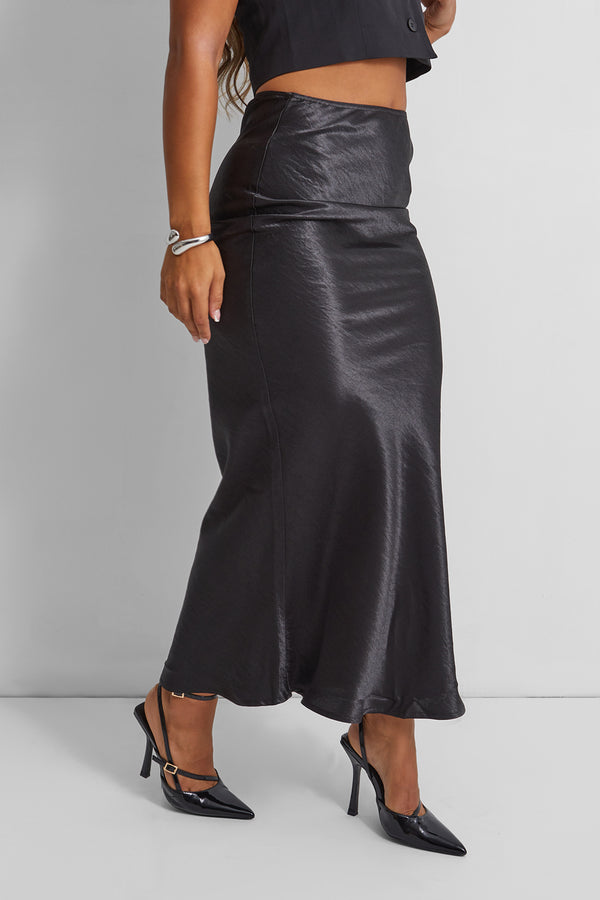 Kaiia Satin Maxi Skirt in Black