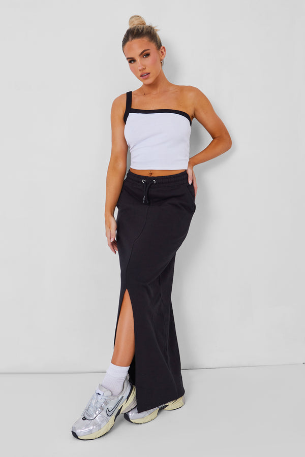 Kaiia Split Front Sweat Maxi Skirt in Black