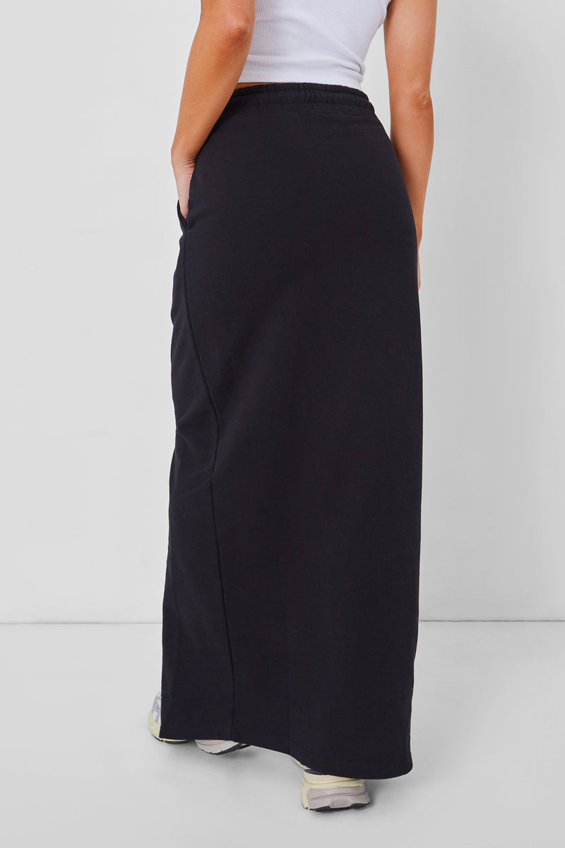 Kaiia Split Front Sweat Maxi Skirt in Black