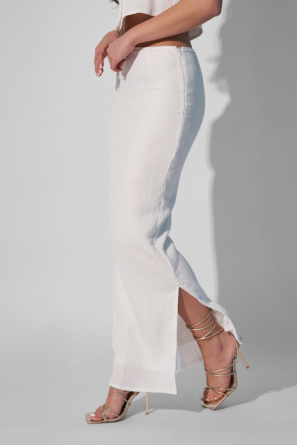 Kaiia Textured Column Side Split Maxi Skirt Co Ord White