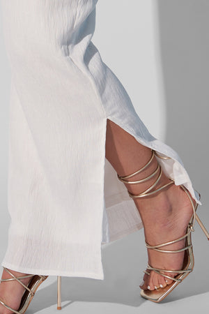 Kaiia Textured Column Side Split Maxi Skirt Co Ord White