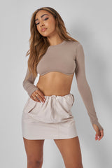 DRAWSTRING WAIST CARGO MINI SKIRT STONE