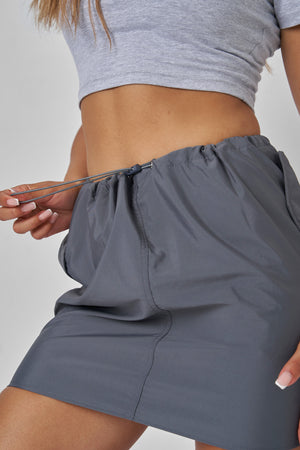 DRAWSTRING WAIST CARGO MINI SKIRT CHARCOAL GREY