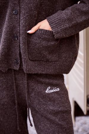 Kaiia Knit Button Down Pocket Cardigan Brown