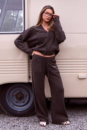 Kaiia Knit Button Down Pocket Cardigan Brown