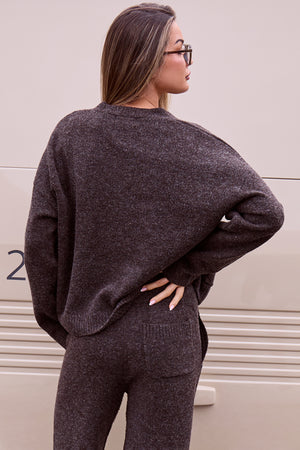 Kaiia Knit Button Down Pocket Cardigan Brown