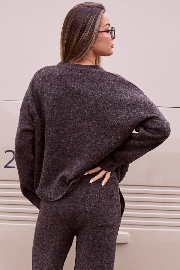 Kaiia Knit Button Down Pocket Cardigan Brown