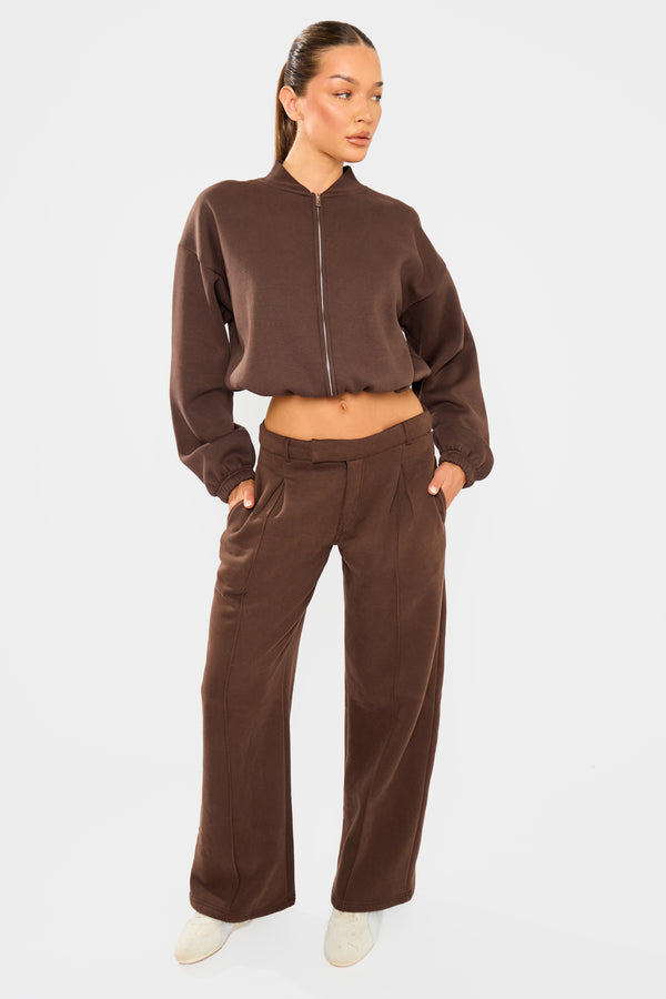 Kaiia Zip Through Bomber Style Sweatshirt Dark Brown