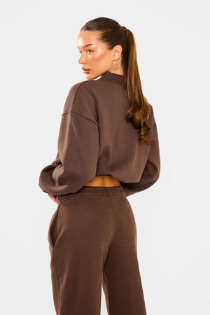 Kaiia Zip Through Bomber Style Sweatshirt Dark Brown
