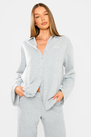 Kaiia Supersoft Button Down Shirt Grey Marl