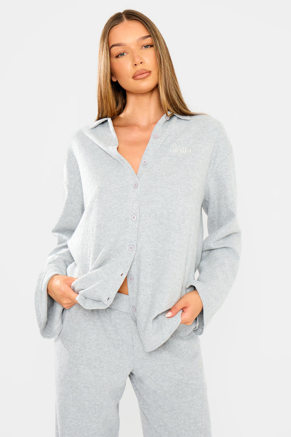 Kaiia Supersoft Button Down Shirt Grey Marl