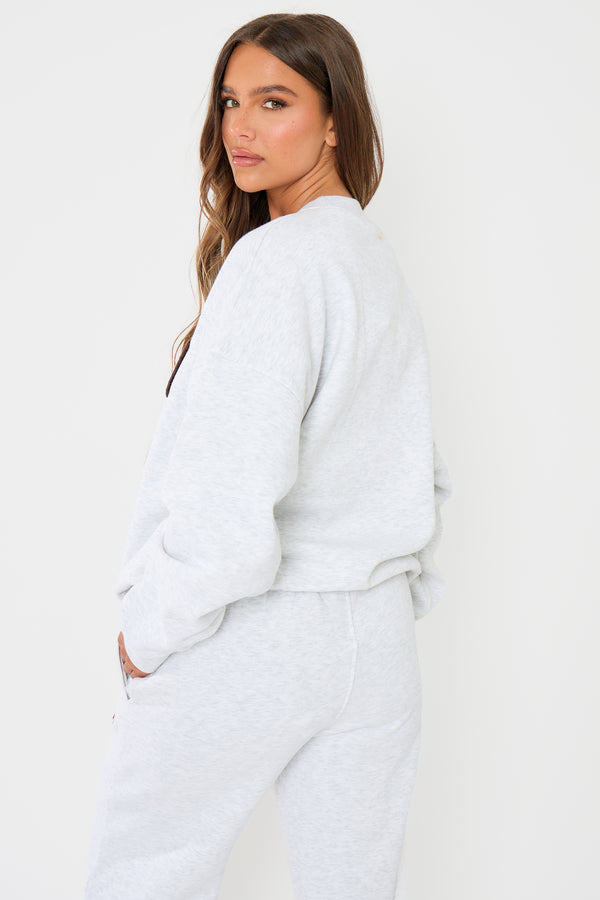Kaiia Slogan Oversized Sweatshirt Light Grey Marl & Brown