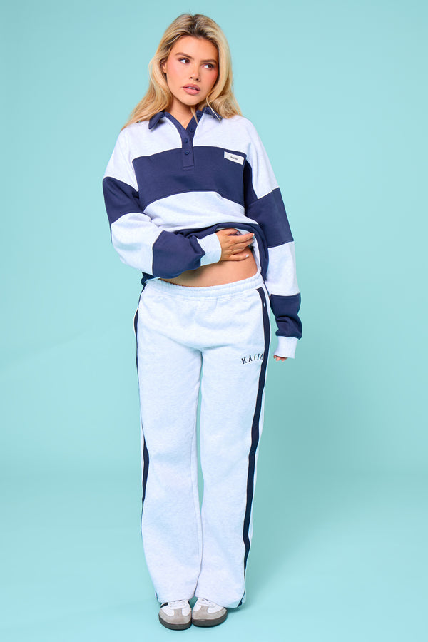 Kaiia Striped Oversized Rugby Sweatshirt Navy & Grey Marl