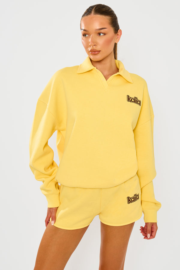 Kaiia Logo Oversized Rugby Sweatshirt Yellow