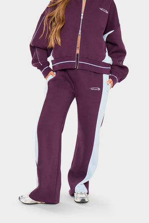 Kaiia Contrast Wide Leg Joggers Burgundy & Baby Blue