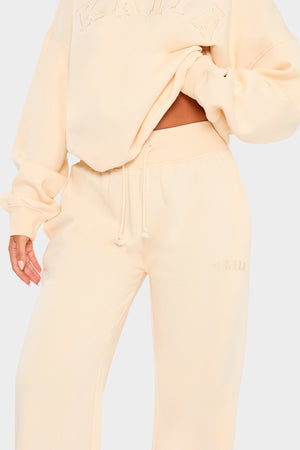 Kaiia Ribbed Waistband Wide Leg Joggers Warm Cream