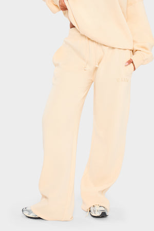 Kaiia Ribbed Waistband Wide Leg Joggers Warm Cream