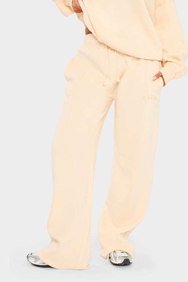 Kaiia Ribbed Waistband Wide Leg Joggers Warm Cream
