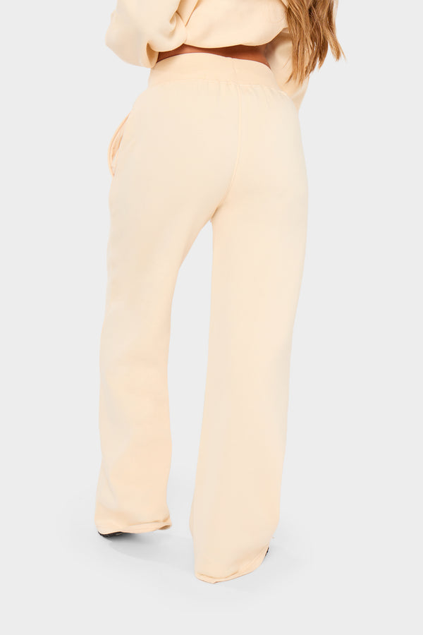 Kaiia Ribbed Waistband Wide Leg Joggers Warm Cream