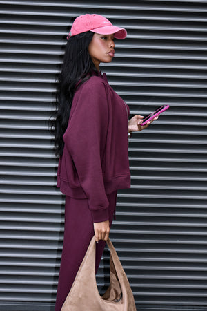 Kaiia Label Logo Boxy Zip Through Sweatshirt Plum