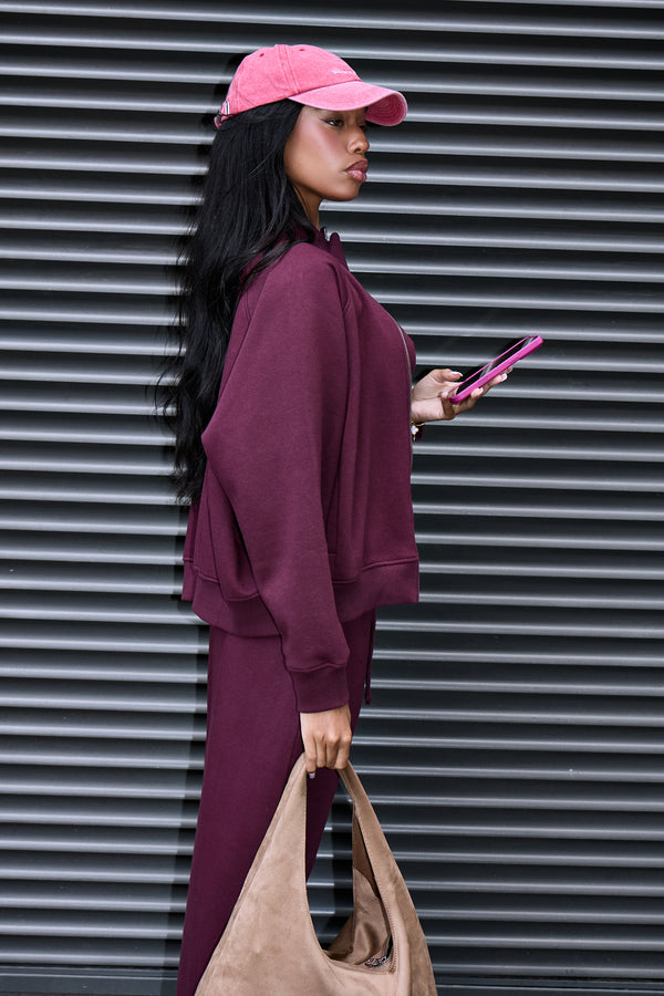 Kaiia Label Logo Boxy Zip Through Sweatshirt Plum