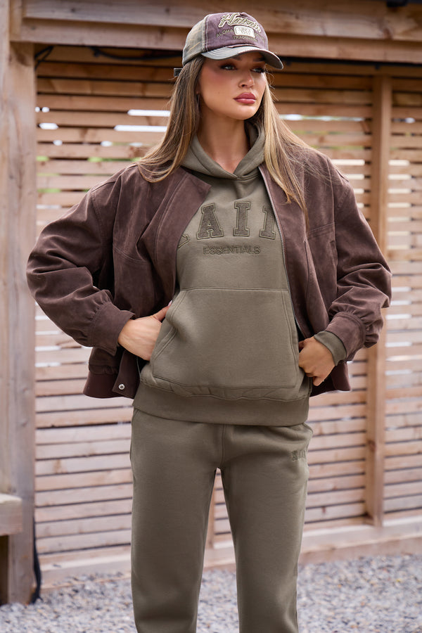 Kaiia Slogan Oversized Hoodie Warm Khaki