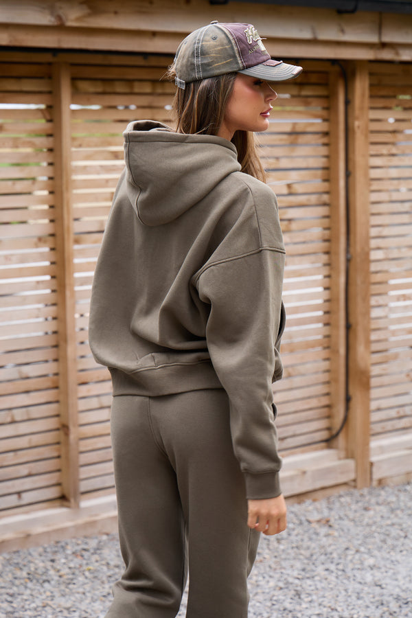 Kaiia Slogan Oversized Hoodie Warm Khaki