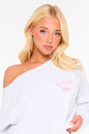Kaiia 444 Off the Shoulder Sweatshirt Light Grey Marl & Pink