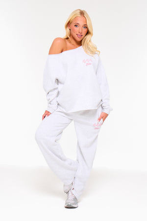Kaiia 444 Off the Shoulder Sweatshirt Light Grey Marl & Pink