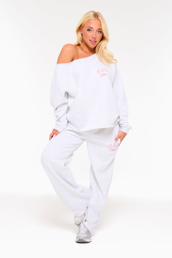 Kaiia 444 Off the Shoulder Sweatshirt Light Grey Marl & Pink