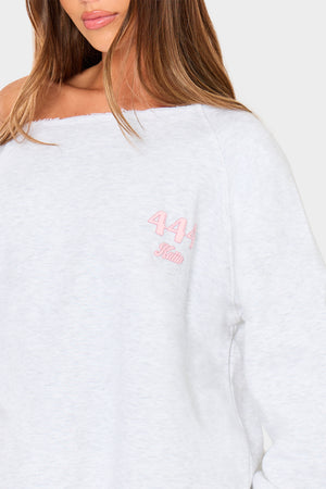 Kaiia 444 Off the Shoulder Sweatshirt Light Grey Marl & Pink