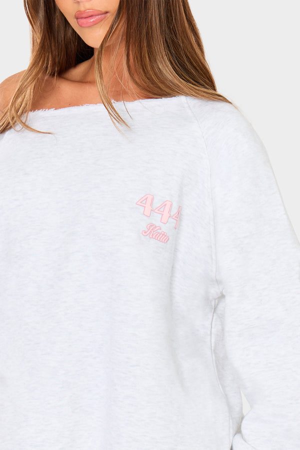 Kaiia 444 Off the Shoulder Sweatshirt Light Grey Marl & Pink