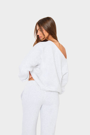 Kaiia 444 Off the Shoulder Sweatshirt Light Grey Marl & Pink