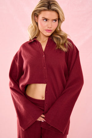 Kaiia Supersoft V Neck Button Down Shirt Warm Berry