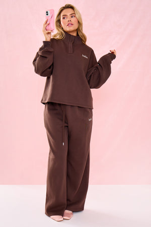 Kaiia Oversized Quarter Neck Sweatshirt Bitter Chocolate