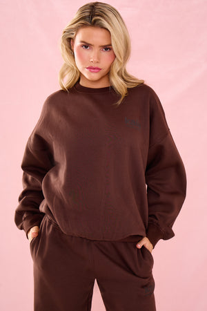 Kaiia Matte Slogan Oversized Hoodie Sweatshirt Bitter Chocolate