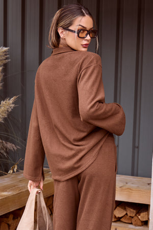 Kaiia Supersoft Button Down Shirt Coffee